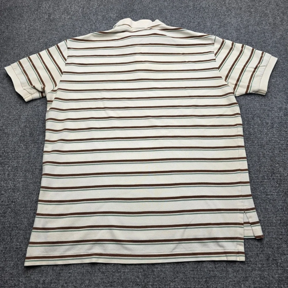 Polo Ralph Lauren Polo Shirt Mens Large Cream Brown Striped Short Sleeve Cotton